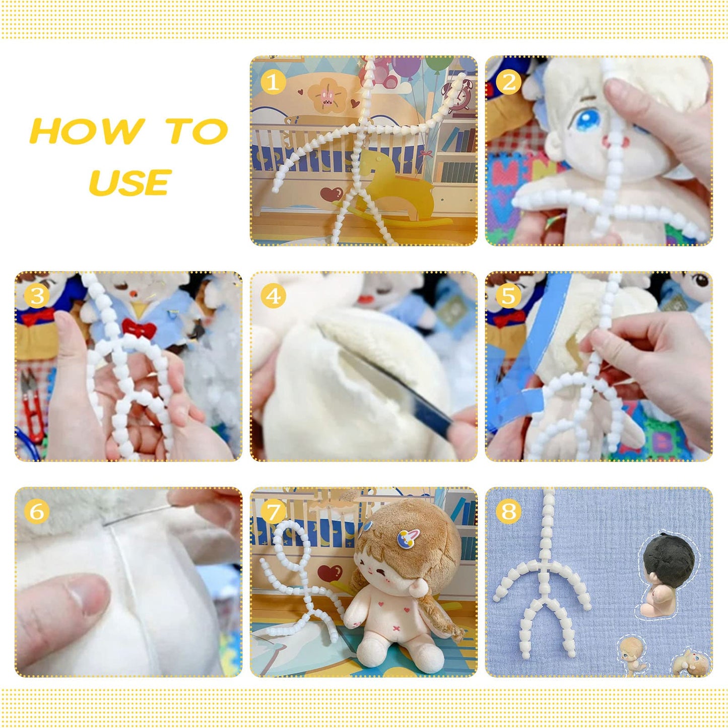 OLYCRAFT 4 Sets Jeton Ball Socket Skeleton Joint White Adjustable Flexible Armature Skeleton Joints with Y & X Chest Connectors Flex Ball Socket for Plush Doll Making