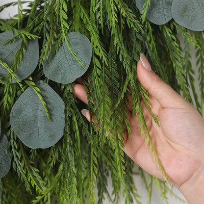 Artificial Saw Grass & Eucalyptus Wreath for Front Door, 22" Faux Saw Grass Fake Eucalyptu Greenery Hanging Heart Shaped Wreath for Wall, Farmhouse, Window,Home Decor | Spring Summer