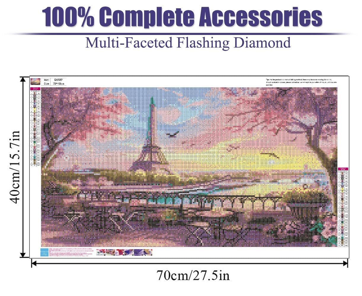5D Large Diamond Art Painting,Eiffel Tower Diamond Art Kits for Adults,DIY Full Drill Crystal Rhinestone Arts and Crafts,Cityscape of Paris Art Painting with Diamond Home Wall Decor 27.5 X 15.7inch