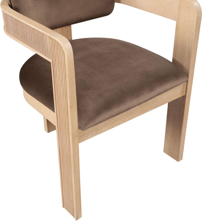 Meridian Furniture 11094Brown-C Sacha Collection Art Deco Dining Chair, Ultra Luxe Brown Velvet, 460 GSM Velvet, Solid Fluted Wood Natural Finish, 22.5" W x 22" D x 31" H, Brown, Set of 2