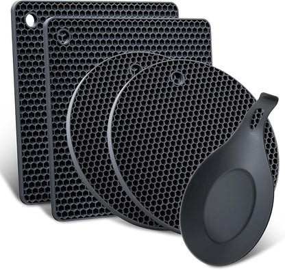 Multi-Purpose Silicone Trivet, Flexible Heat Resistant Pot Holders, Square and Round Mats for Hot Pots and Pans,