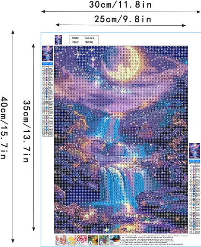 MOMDEDP 5D Diamond Painting Kits for Adults, Landscape Scenery Diamond Art Kit, Waterfall DIY Full Round Drill Diamond Dot Gem Art Kits for Beginners, Home Wall Decor 12x16 Inch