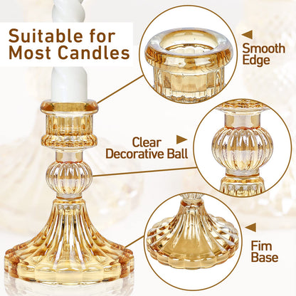Brown Glass Candlestick Holders,8 pcs Set include Taper Candle Holders and Stripe Candle Holders,Two Style for Formal Events, Wedding, Festival,Church, Party & Festival Decoration