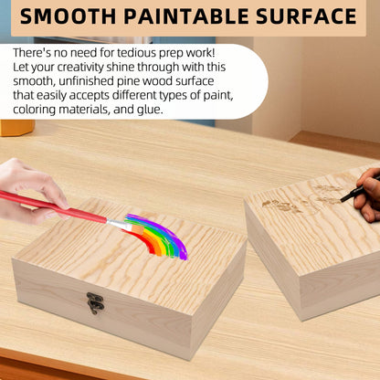 VIKOS Products Unfinished Wooden Box with Hinged Lid for Crafts DIY Storage Jewelry Pine Box - 12" x 9" x 3.35"