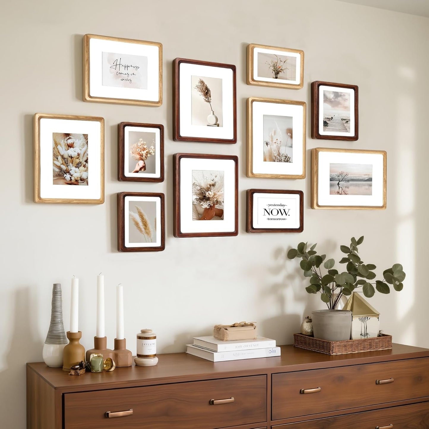 8x10 5x7, 1 Pack Oak Wood Photo Frame Matted to Solid Wood Photo Frame with Glass, Tabletop & Wall Mount