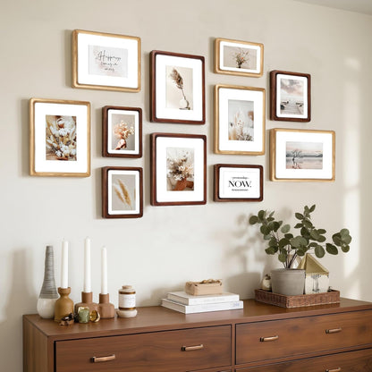 8x10 5x7, 1 Pack Oak Wood Photo Frame Matted to Solid Wood Photo Frame with Glass, Tabletop & Wall Mount