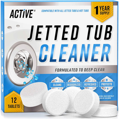 Skiennix Jetted Tub Cleaner Tablets - 12 Active Cleaning Tabs for Whirlpool & Spa Baths | Septic Safe