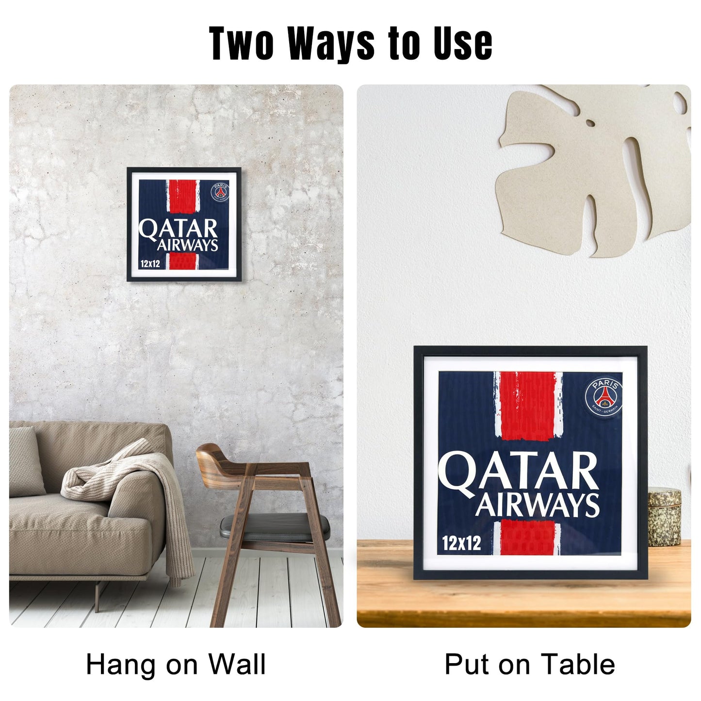 Hodeframe 12.6" x 12.6" T Shirt Frames for Wall Display,Black Wall Mounted Shadow Box Display Case for Jersey,Small Shirt Frame Display Case with Two Mats & Real Glass