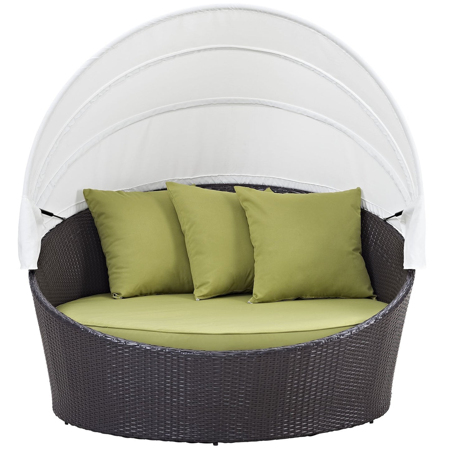 Modway Convene Wicker Rattan Outdoor Patio Retractable Canopy Round Poolside Sofa Daybed in Espresso Peridot