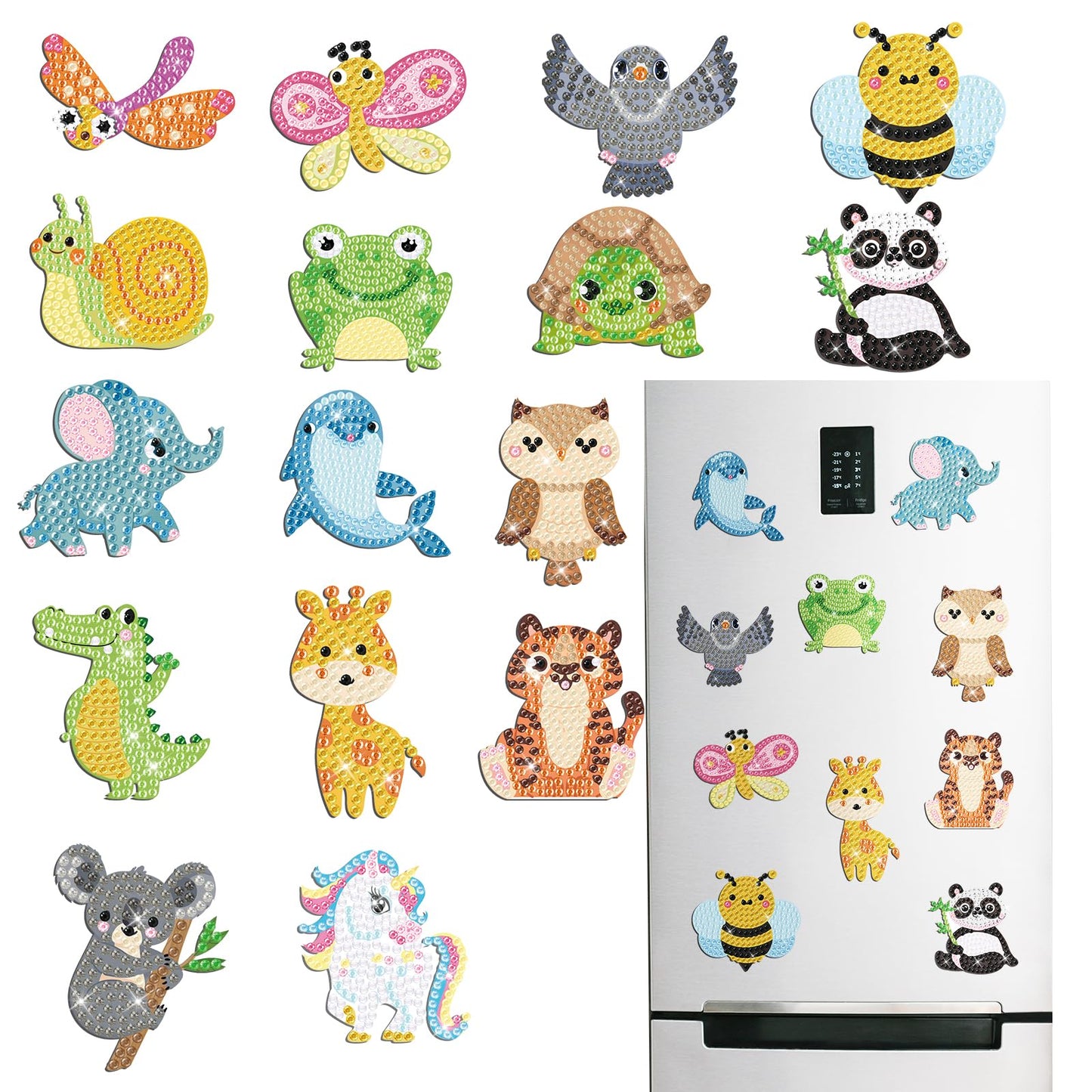 16 Pcs Diamond Art Magnets for Adults Animals Diamond Painting Refrigerator Magnets Rhinestones Art Stickers Kits for Fridge DIY Crafts Toy Gifts