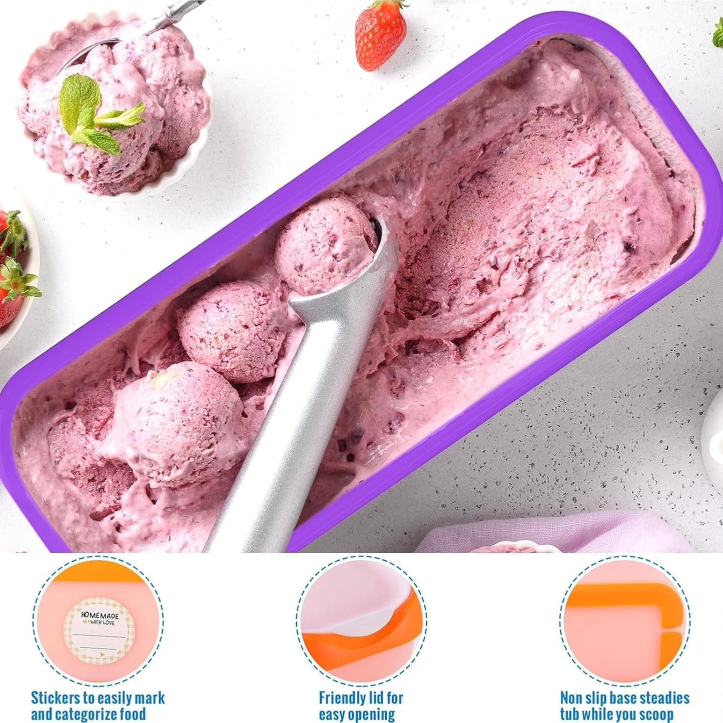 KisSealed 4 Pack Tubs,1.5 Ice Cream Containers,Reusable Homemade Ice Cream Qt Storage Freezer Ice Cream Container