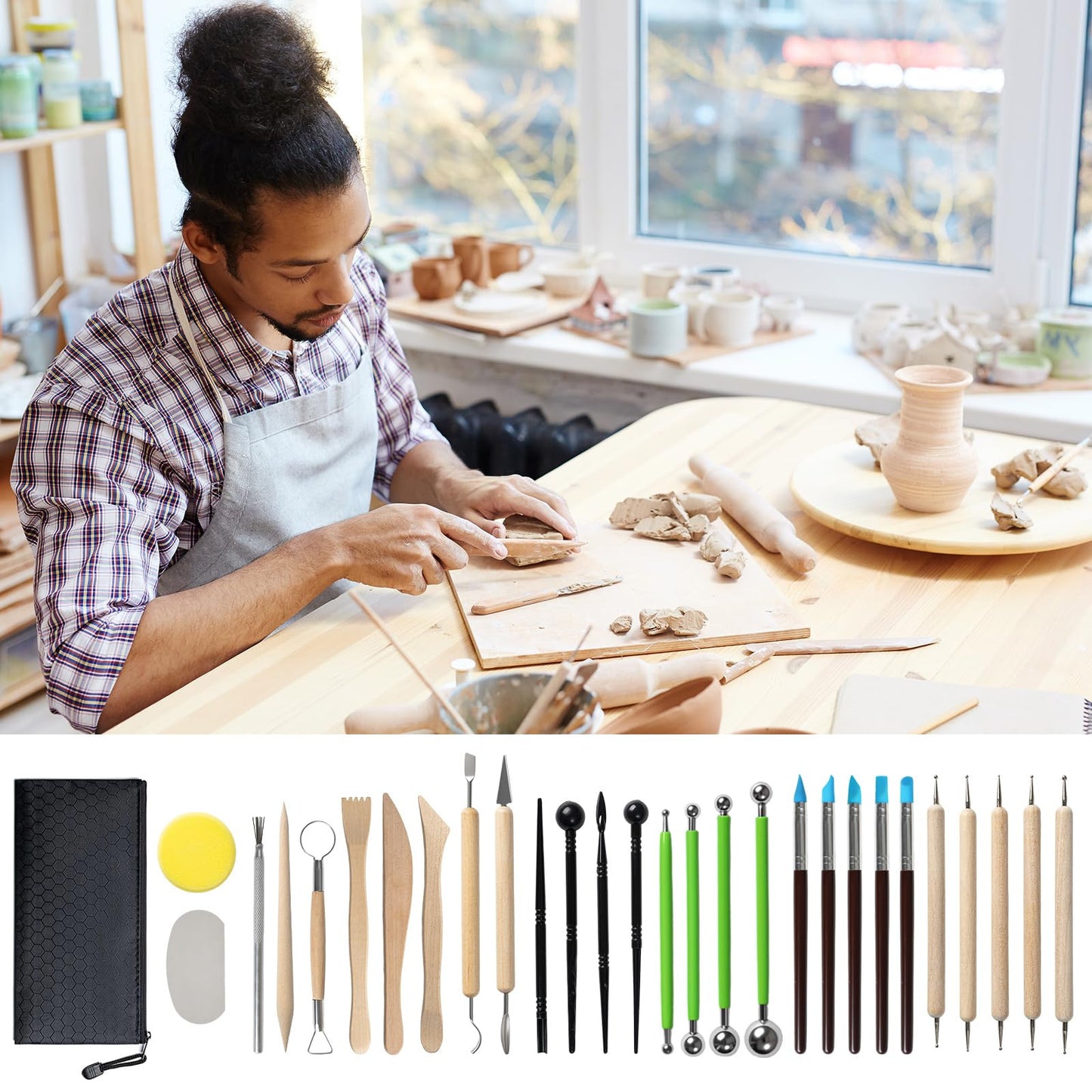 LEYCLUB 29 PCS Clay Tool, Clay Sculpting Tools Kit, Pottery Tools Can be Used for Stippling, Carving, Molding, and Shaping Clay Crafts, for Beginners, Hobbyists, Artists