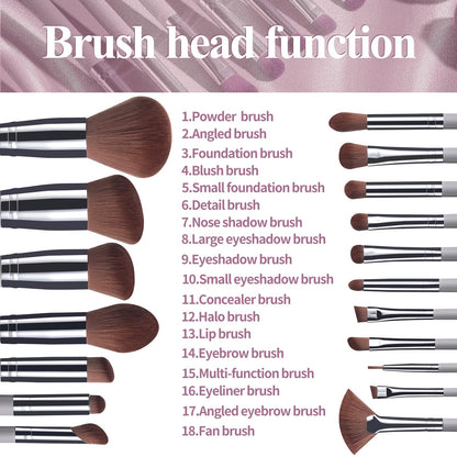 BS-MALL Makeup Brushes Premium Synthetic Foundation Powder Concealers Eye Shadows 18 Pcs Brush Set with 5 sponge & Holder Sponge Case (A-Pink)