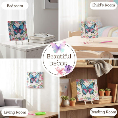 Arts and Crafts for Kids Age 8-12, 3D Pink Butterfly Diamond Art Kits, Gifts for Kids Age 6 7 8 9 10 with Plastic Easels DIY Gem Art Foldable Clear Butterfly Painting with Frame for Home Decor