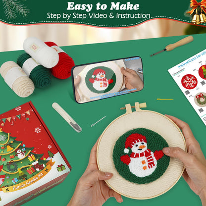 UHAPEER 6PCS Christmas Punch Needle Kit, Punch Needle Embroidery Kit Coaster Kit for Beginners Adults Kids, with Instruction & Video Tutorial, Yarns, Hoop, Coaster Holder, Christmas Craft Art Gift