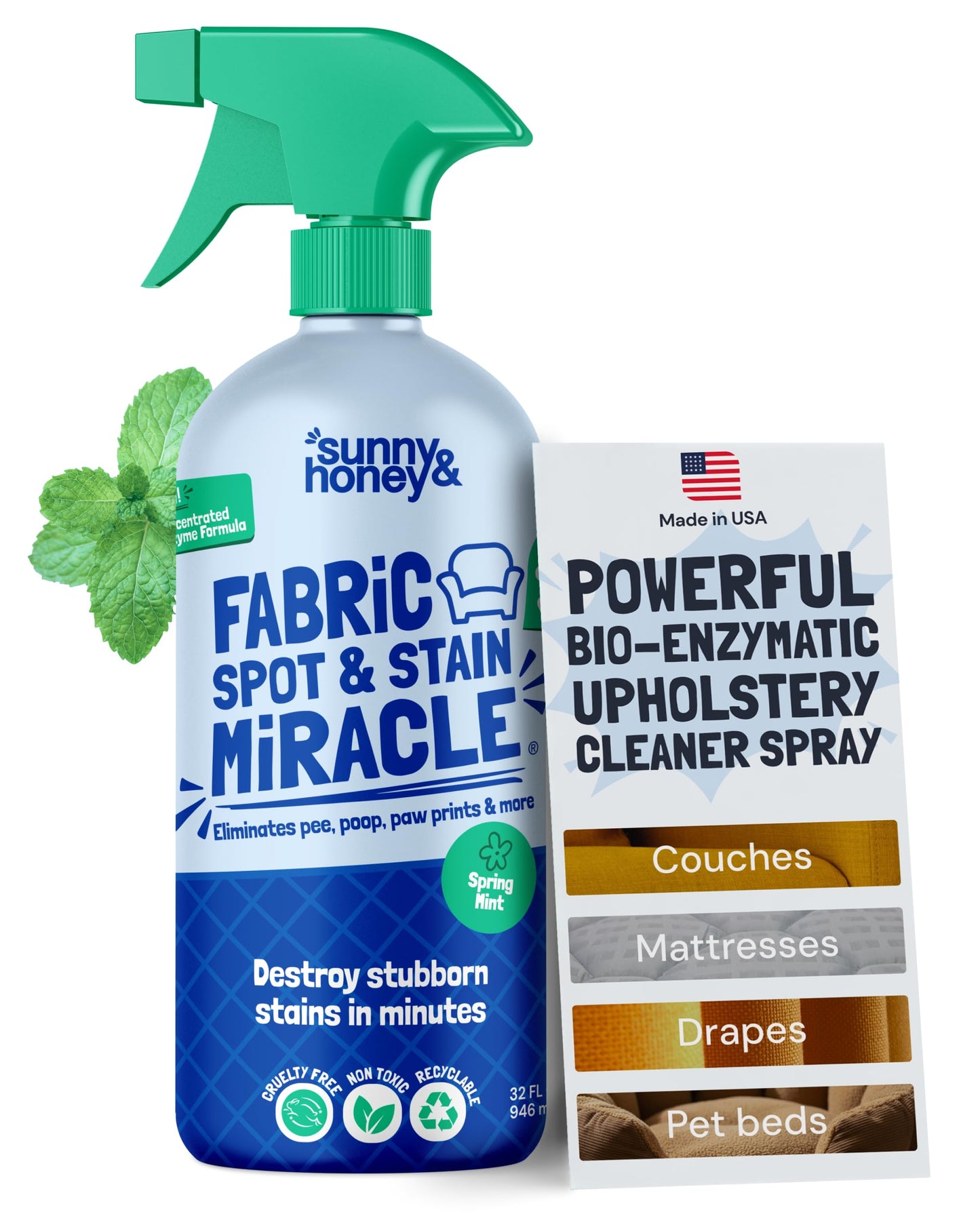 Sunny & Honey Upholstery Cleaner Spray for Furniture & Fabrics, 32floz Mint