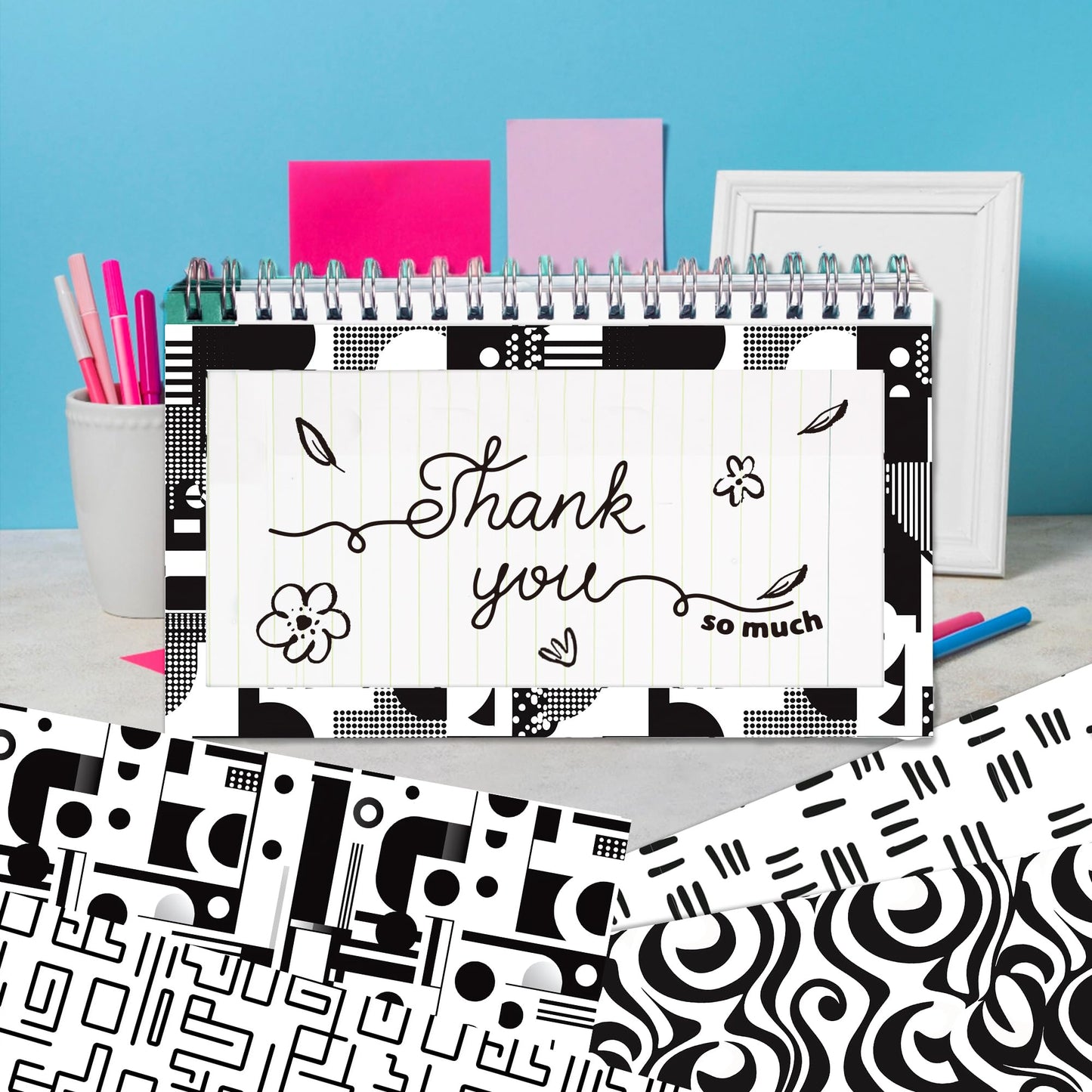 24 Sheets Black White Doodle Pattern Scrapbook Paper 12x12 Doodle Scrapbook Specialty Paper Black White Hand-Drawn Style Double-Sided Cardstock Pack for Scrapbooking Background Card Making Origami DIY