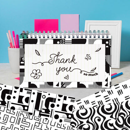 24 Sheets Black White Doodle Pattern Scrapbook Paper 12x12 Doodle Scrapbook Specialty Paper Black White Hand-Drawn Style Double-Sided Cardstock Pack for Scrapbooking Background Card Making Origami DIY