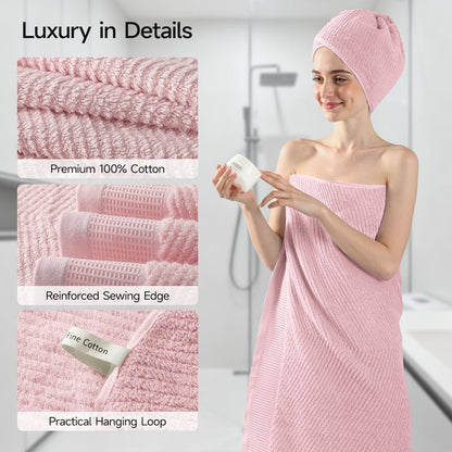 REDKISS Luxury 8-Piece Pink Towel Set, 2 Bath Towels, 2 Hand Towels, 4 Washcloths, 100% Cotton, Quick Dry, Highly Absorbent Towels for Bathroom, Gym, Hotel, Spa