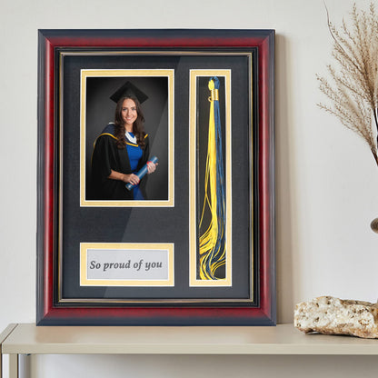 GMFrames Graduation Photo Shadow Box Frame with Tassel Holder for 4x6 Pictures,Solid Wood Real Glass,Black over Gold Double Mat,Wall & Tabletop Design