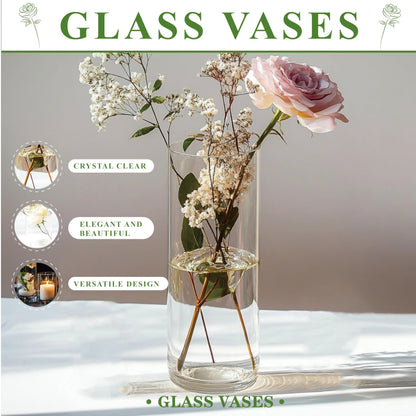 Zomiol 30pcs Glass Cylinder Vase for Centerpieces, 6,8,10,10,12 inch Tall Big Clear Flower Vase Bulk Floating Candle Holder for Wedding Table Home Décor and Party