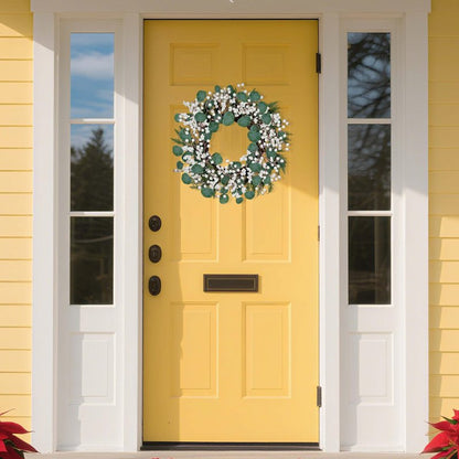WSTPUPU Artificial Winter Wreath 22inch Christmas Wreaths for Front Door White Berry Wreath with Eucalyptus Leaves Pine Needles White Berries for Xmas Wall Farmhouse Window Winter Holidays