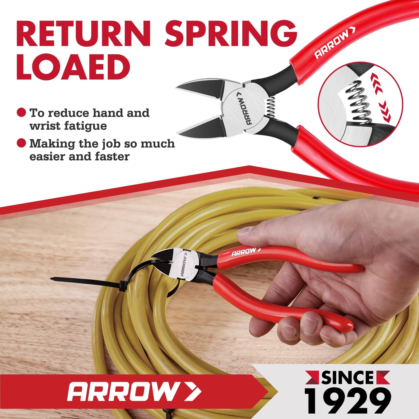 ARROW 7" Precision Wire Cutters - Spring Loaded Side Cutters, Ultra-Sharp Flush Cut Pliers, Diagonal Cutting Pliers with Non-Slip Handle for Jewelry Making, Crafts, Electronics, Zip Ties, DIY Models