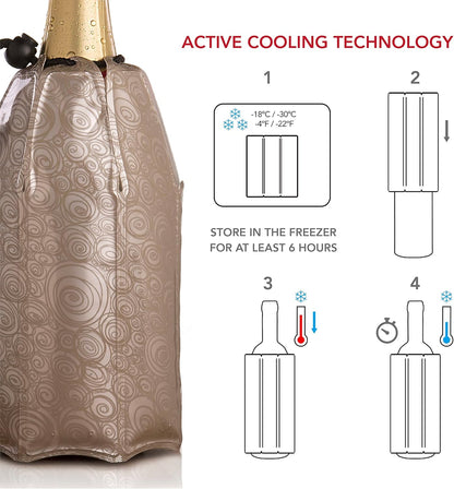 Vacu Vin Active Cooler Champagne Chiller - Reusable, Flexible Wine Bottle Cooler - Platinum, Gold - Champagne Cooler