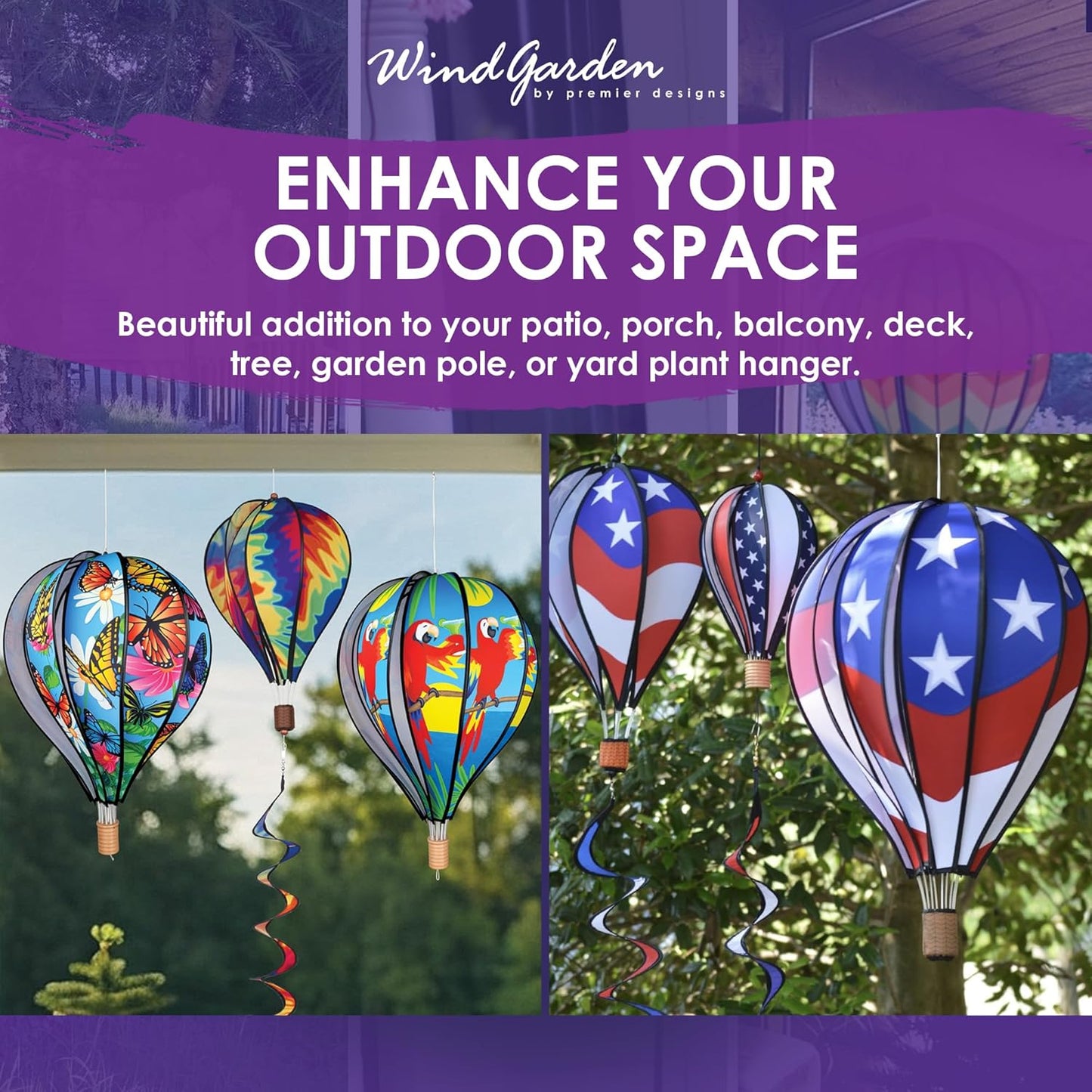 Hot Air Balloon Hanging Garden Spinner, 12", Vibrant Rainbow Design, Weather-Resistant Outdoor Decor