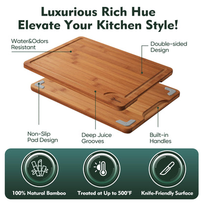 Bamboo Cutting Board, Non Slip Wood Cutting Boards for Kitchen 3 Packs Holder and Over Sink Nice Solid Thick Durable Cutting Boards for Kitchen Large Small Vegetables Fruits Kitchen Gifts (Carbonized)