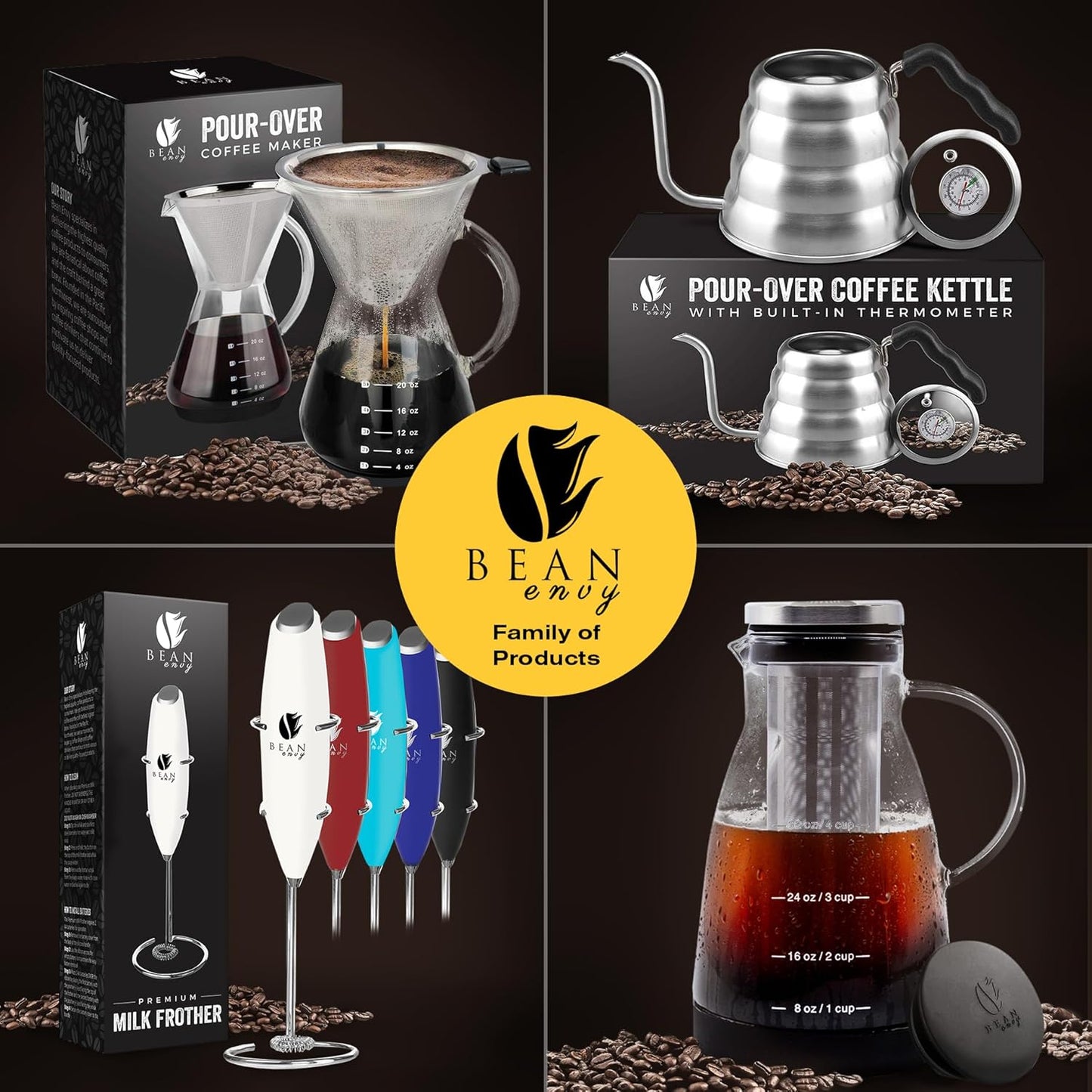 Bean Envy Handheld Milk Frother for Coffee - Electric Mini Drink Mixer Whisk & Coffee Foamer Wand with Stand for