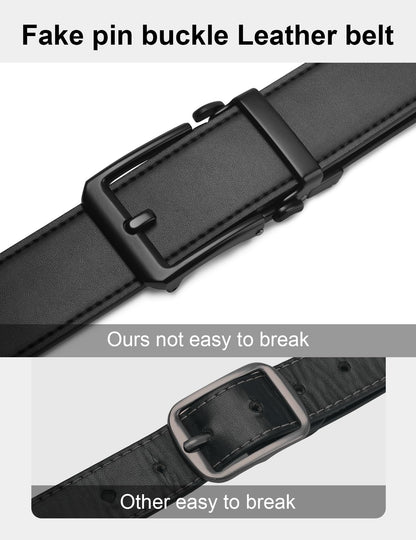 JUKMO 1.5" (38mm) Leather Ratchet Belt for Men in Gift Box (Black, Small)