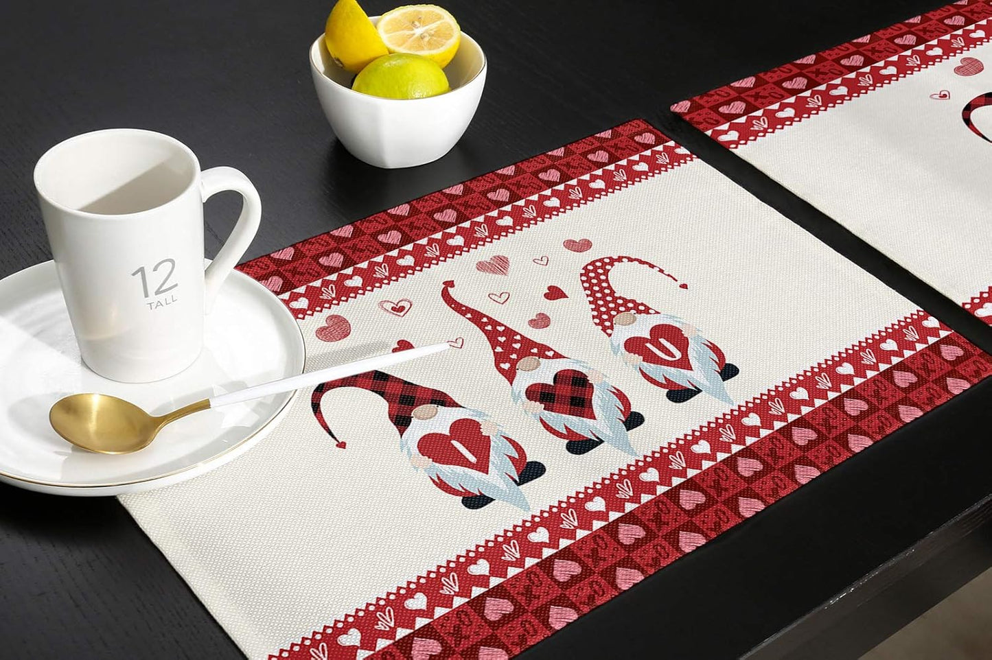 Stylish Placemats for Dining Table Decor, Cute Gnome I Love U Valentine's Day Non-Slip Table Mat, Set of 4