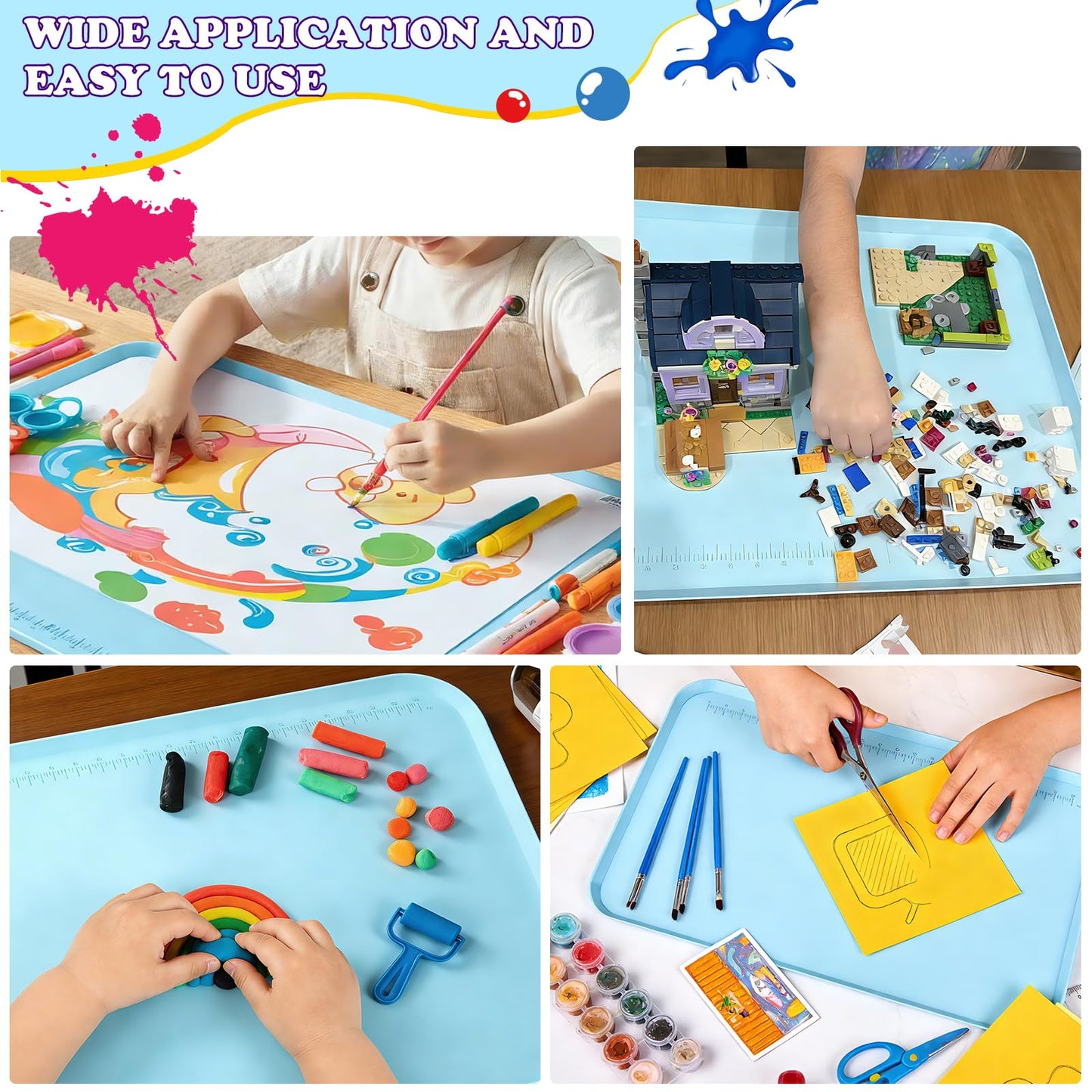 Silicone Art Mat for Crafts, 24"x16" Silicone Painting Mat to Keep Clean Protects Surfaces Perfectly for Crafts, Legos, Resin & Jewelry-Making, DIY Crafts Mat (Blue)