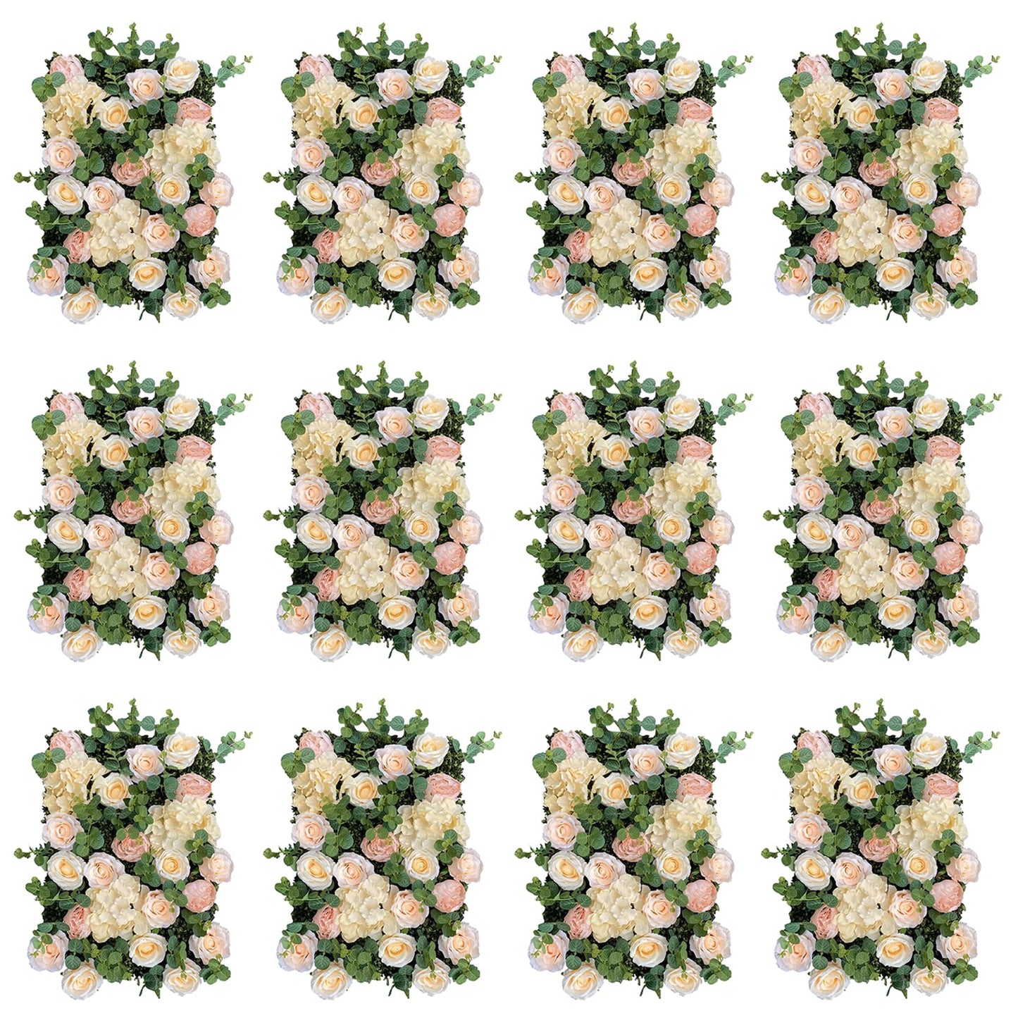 GOUZIBHD Silk Rose Flower Panels Flower Wall Panel Floral Backdrop, Artificial Flower Wall Panels 16 X 24 in Flower Wall Mat, for Wedding Party Nursery Home Decor(Size:12PCS)