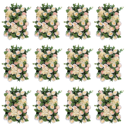 GOUZIBHD Silk Rose Flower Panels Flower Wall Panel Floral Backdrop, Artificial Flower Wall Panels 16 X 24 in Flower Wall Mat, for Wedding Party Nursery Home Decor(Size:12PCS)