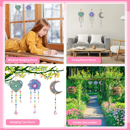 Gift for 6-7-8-9-10 Yeal Old Girls Boys: Arts and Crafts for Kids Age 6-8-10-12 Diamond Art Wind Chimes Kit for Girl Toys Age 5-11 Present Sun Catcher DIY Paint by Numbers for Adult Gem Painting Kit
