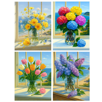 Lovepefe Floral Diamond Art Painting Kits for Adults, 4 Pack Flowers Paint with Diamond Kit for Beginners DIY Full Drill Gem Art Home Wall Decor 12 X 16 Inch