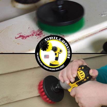 Drill Brush Combo Kit - Medium and Stiff 4-inch Round Spin Brush for Indoor/Outdoor Cleaning Supplies