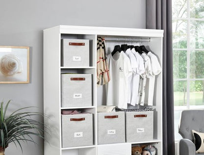 DECOMOMO Storage Baskets - 13x15x13 Cube Bins with Labels for Organized Shelves | Light Texture Grey (4pcs)