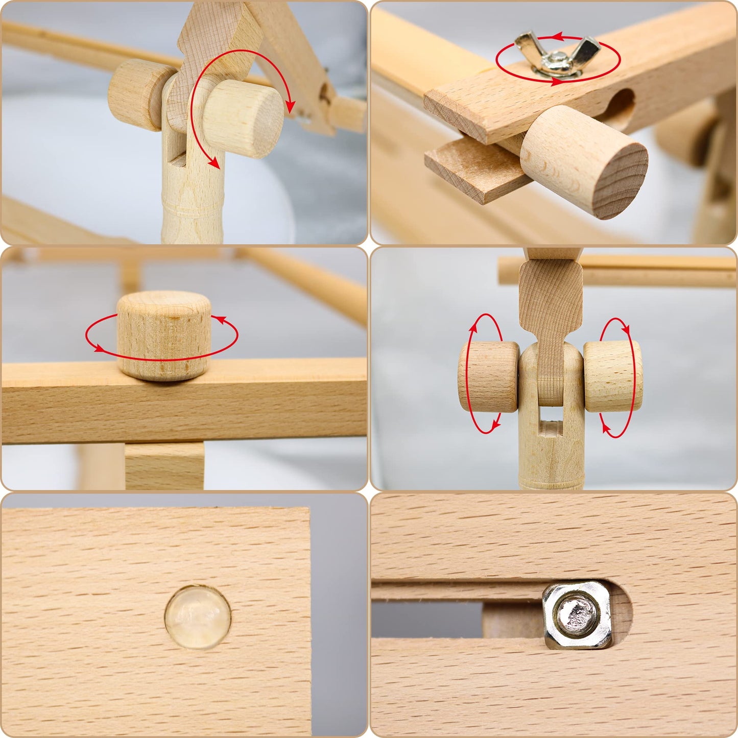 Rotated Table Embroidery Frame Stand - Adjustable Cross Stitch Scroll Frame, Beech Wood Quilting Frame Needlepoint Holder Stretch Bar for Stitching Sewing Craft