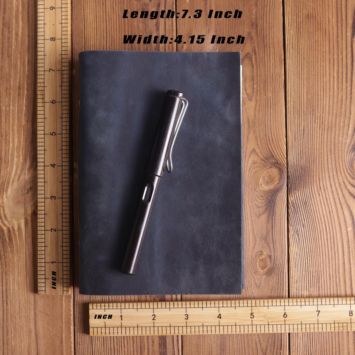Fishknow A6 Refillable Notebook,Blue Genuine Leather 5x7In 6 Ring Binder Journal for Women Men