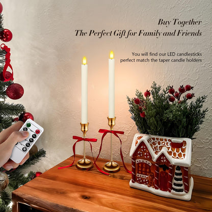 Upgraded Real Wax LED Flameless Taper Candles with Remote, KSWING 6 PCS Ivory Candle Sticks Battery Operated 3D Flickering - 9.6" Long Realistic Fake Candlesticks for Home/Wedding/Fireplace Xmas Decor