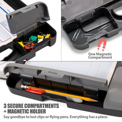 Officemate Portable Clipboard Storage Plastic Case for A4 Sizes, Charcoal (83301),11-3/4"w x 1-1/2"d x 14-1/2"h
