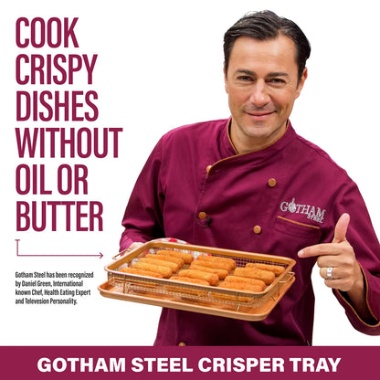 Gotham Steel Large Air Fryer Basket for Oven, 2 Pc Oven Air Fryer Basket and Tray Pan Great for Baking & Crispy Foods, Dishwasher Safe – XXL 16.5” x 12.5”