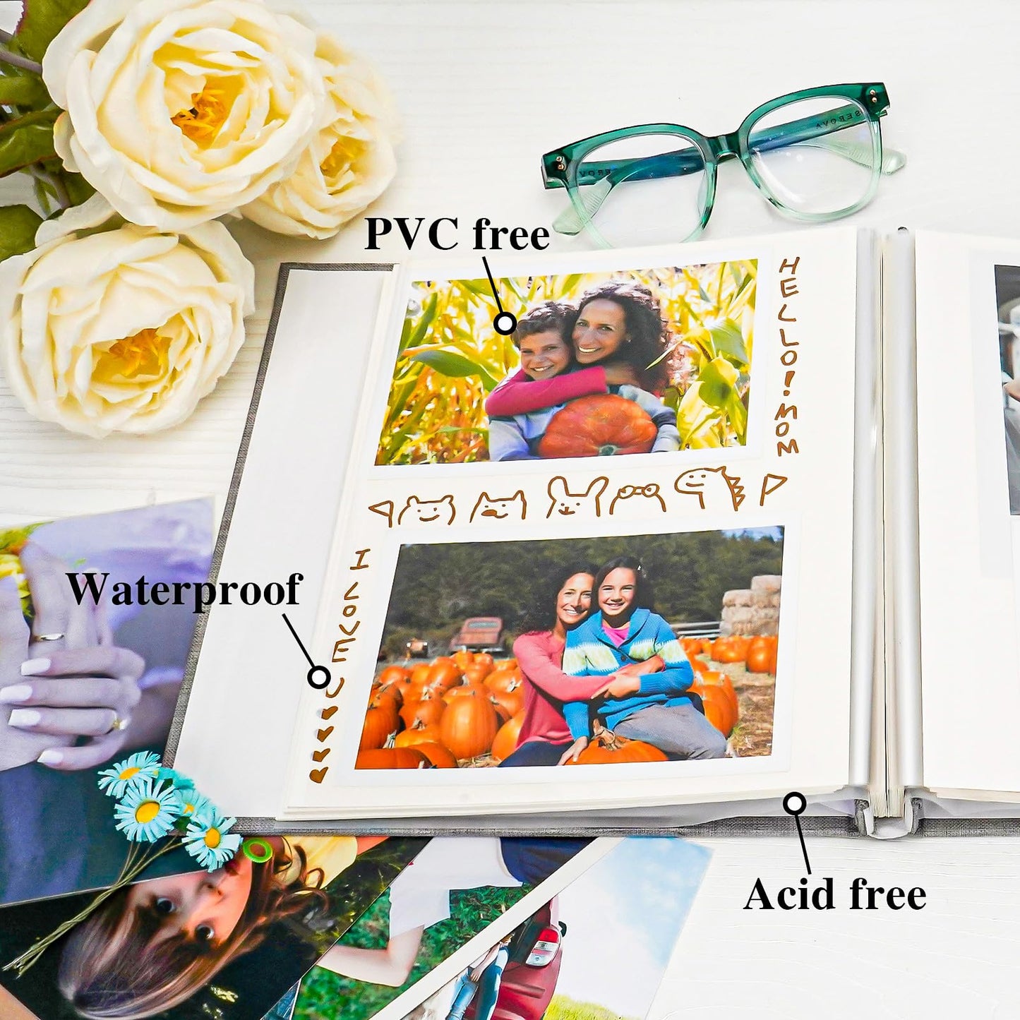 Vienrose 9.84x9.06 Inch Small Self-Adhesive Photo Album Linen Cover Arch Window Scrapbook Album 40 Blank Pages Memory Book with A Metallic Pen, Beige