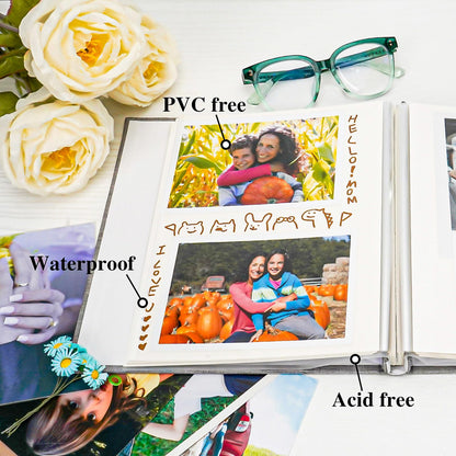 Vienrose 9.84x9.06 Inch Small Self-Adhesive Photo Album Linen Cover Arch Window Scrapbook Album 40 Blank Pages Memory Book with A Metallic Pen, Beige