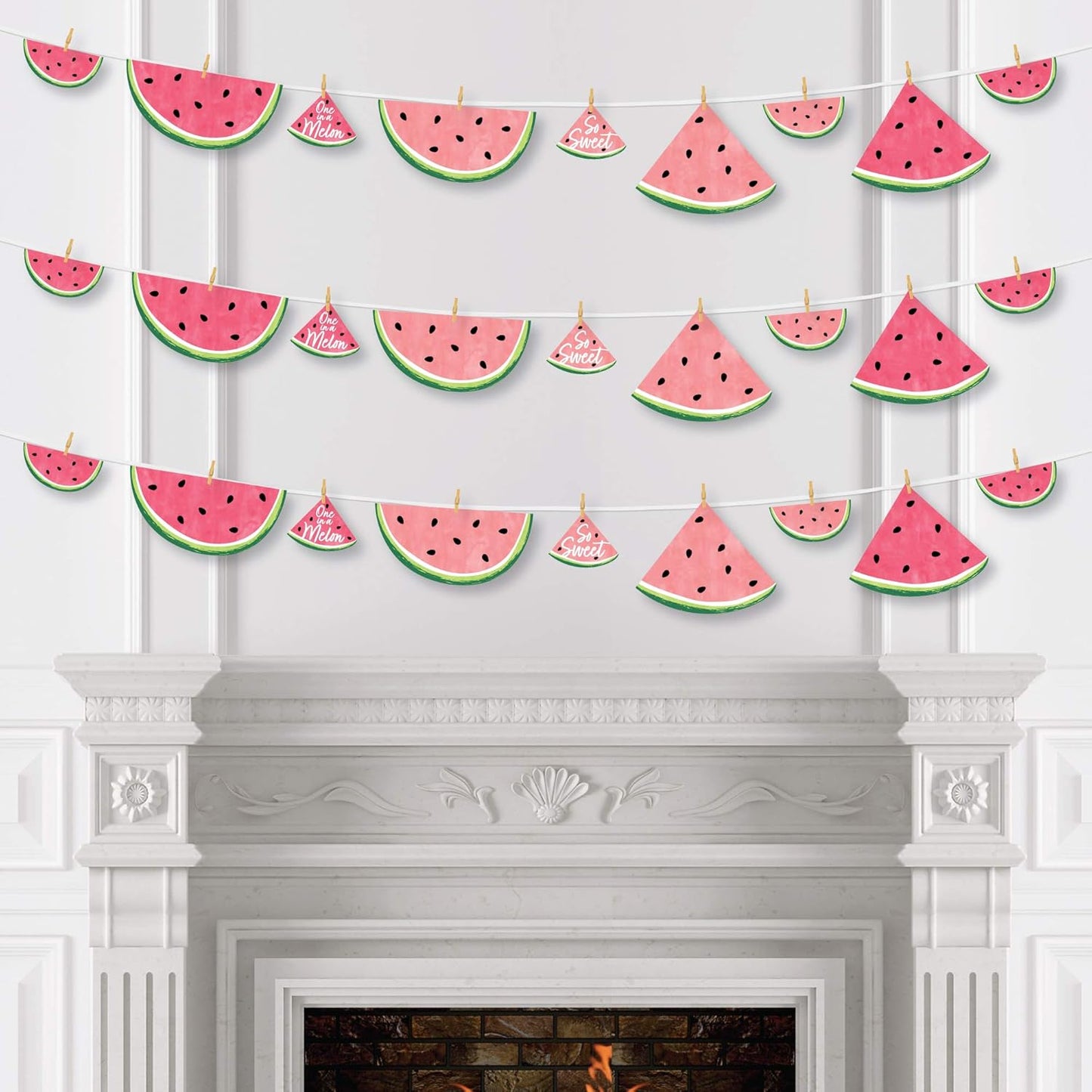 Big Dot of Happiness Sweet Watermelon - 44 Pieces Fruit Party DIY Decorations Clothespin Garland Banner