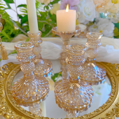 ECHFSM Glass Candlestick Holder,Striped Taper Candle Holders,Set of 6 Candle Stand for Table Centerpieces, Home Decor,Weddings,Festival and Parties (Amber Dimond Pattern)