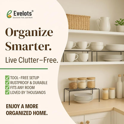4 Pack Counter Evelots Kitchen Cabinet Wire Shelf Organizer/Rack - Sturdy Metal Shelf Risers - Double Your Space